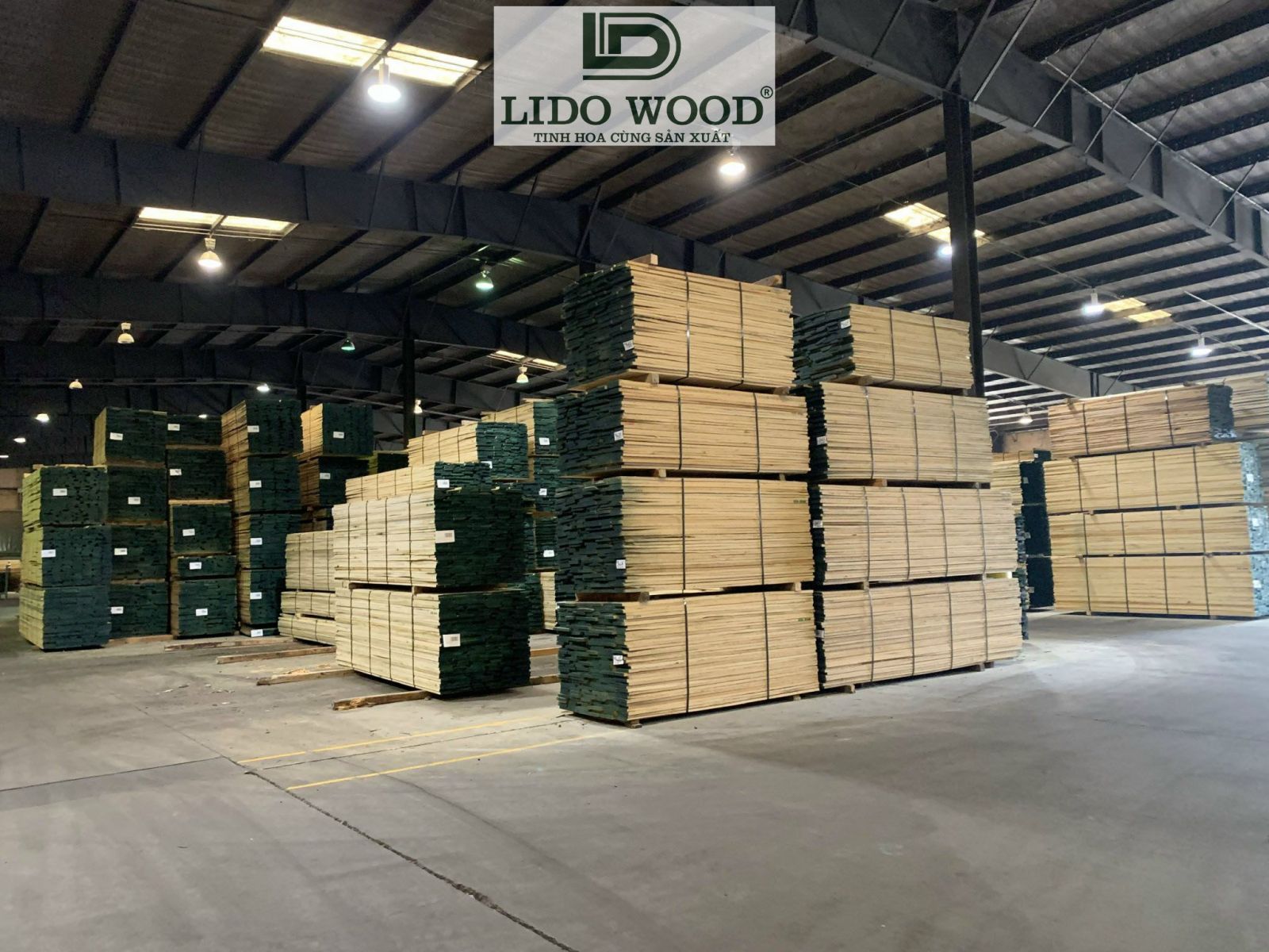 lidowood storage space with wood plank piles