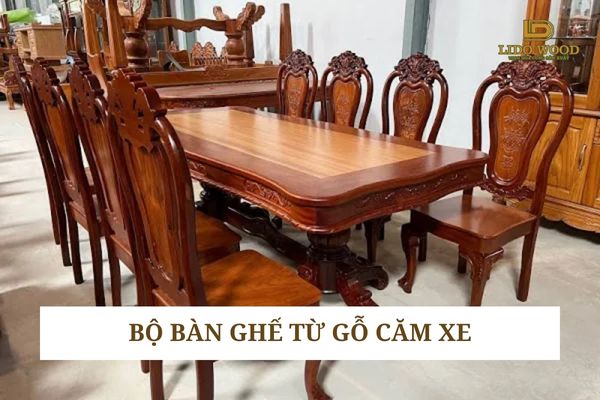 Bộ bàn  ghế từ gỗ căm xe